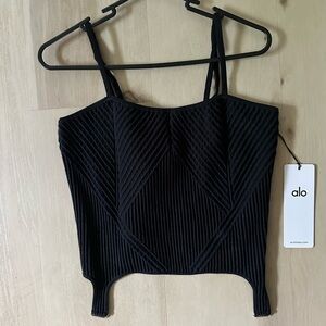 Alo Yoga NWT. Knit Garter Cropped Tank” in Black. Original price $118